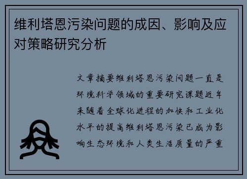 维利塔恩污染问题的成因、影响及应对策略研究分析